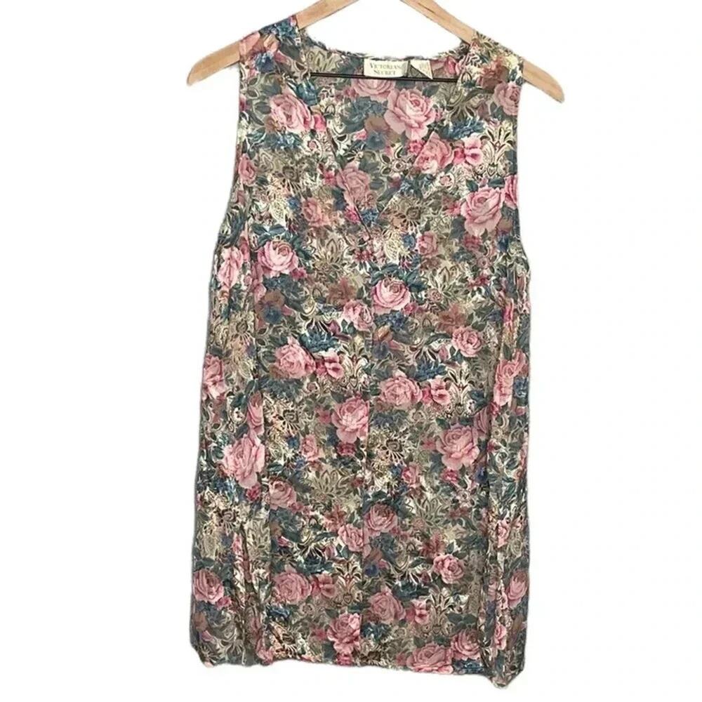 Victoria’s Secret Vintage Gold Label Floral Button Down Nightie Tunic Shirt M/L
